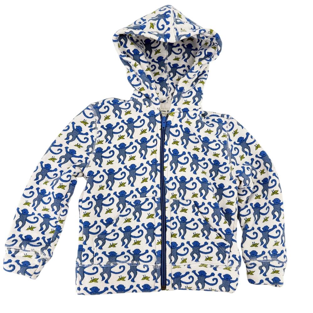 Roller Rabbit Size Monkey Print Zip Hoodie Sweatshirt Kids Size 4 Small